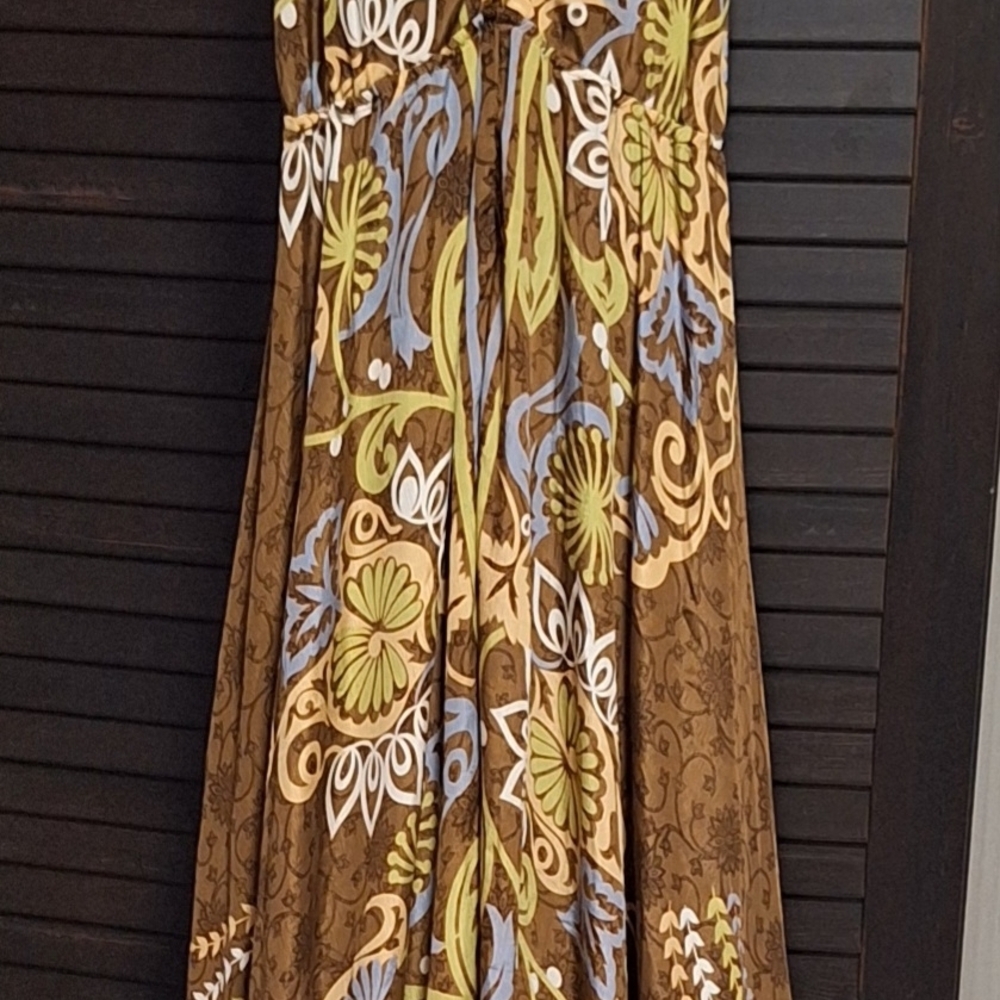 JM Collection Silk Blend Dress with Brown and Blue Pattern